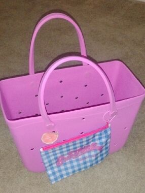 Pink Tote Bag with Removable Gingham Pouch